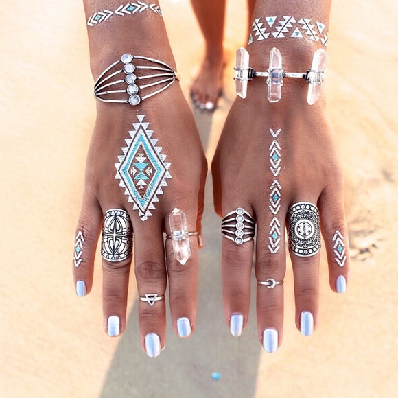 4 Sheets Boho Festival Temporary Metallic Flash Tattoos - Picture 8 of 13